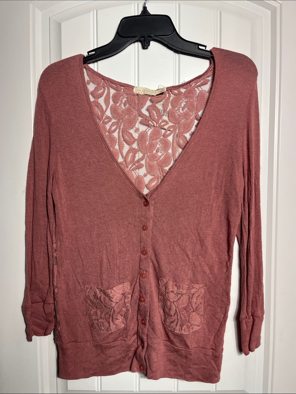 Pins & Needles Rose Lace-Back Button Cardigan